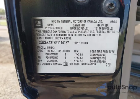 2005 Chevrolet Silverado 1500 Z71 z USA, uszkodzony, nr VIN 2GCEK13T851114187